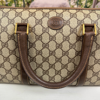 Gucci Vintage GG Coated Canvas Boston Bag Brown