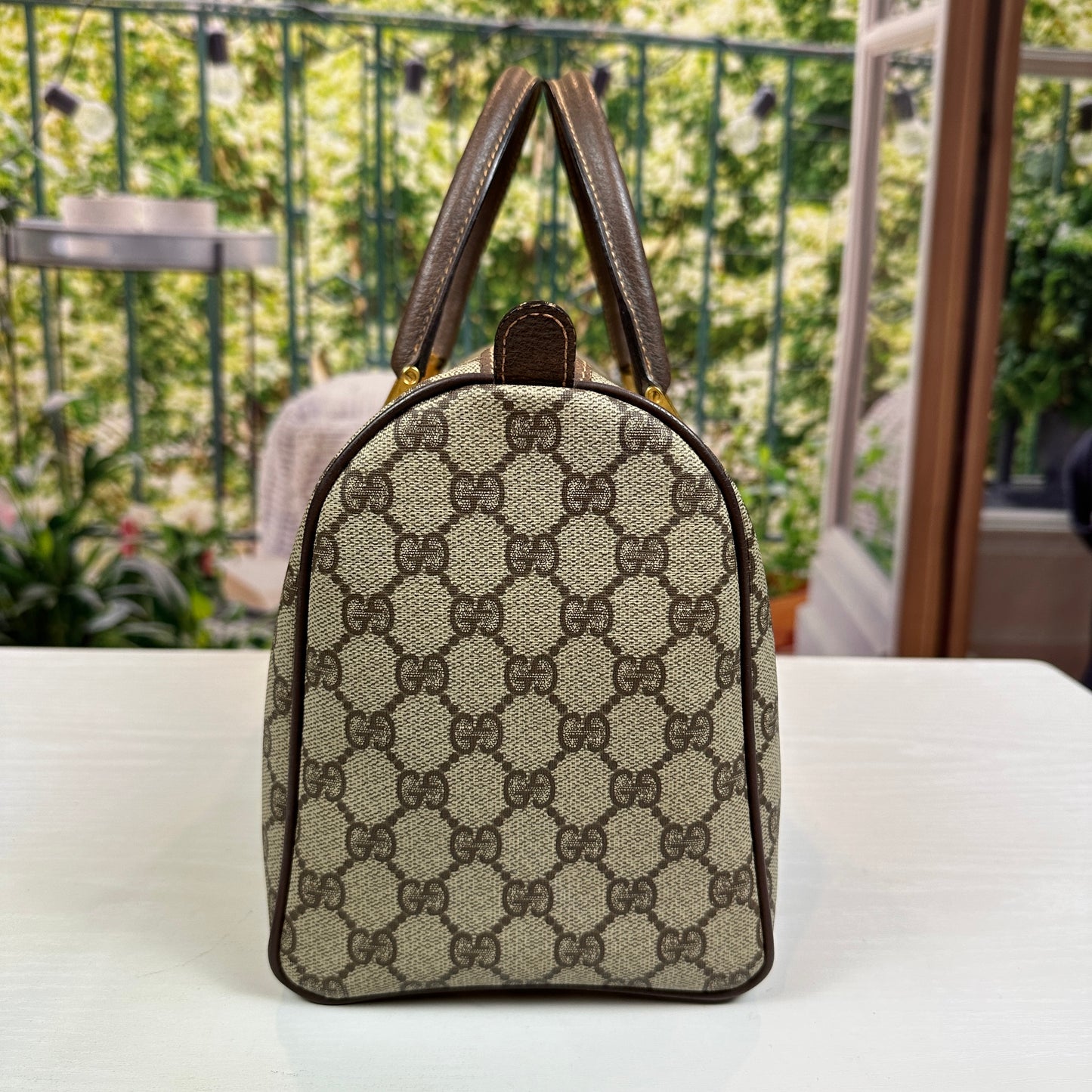 Gucci Vintage GG Coated Canvas Boston Bag Brown