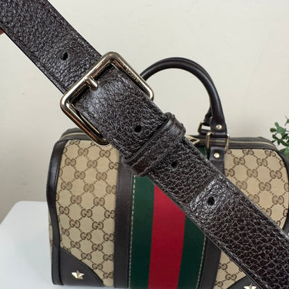 Gucci Vintage Bee Web Boston Bag Dark Brown