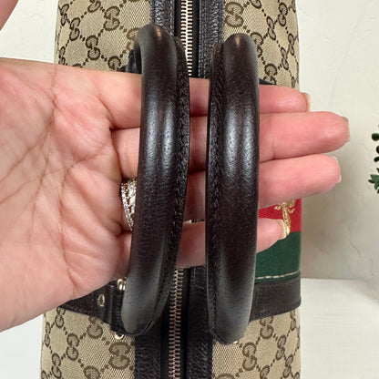 Gucci Vintage Bee Web Boston Bag Dark Brown