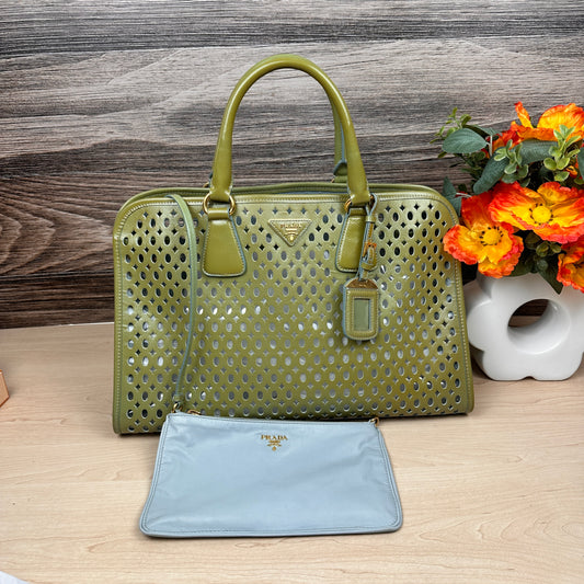 Prada Pistachio Green Saffiano Peforated Handbag