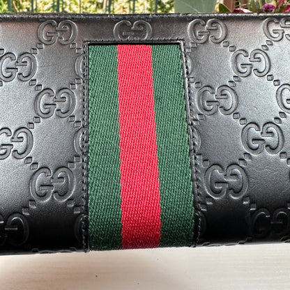 Guccissima Leather Supreme Web Zip Wallet Black