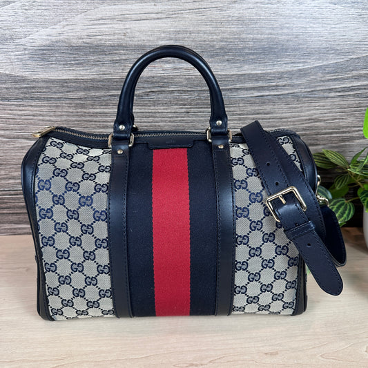 Gucci Original GG Canvas Medium Boston Bag Navy Blue