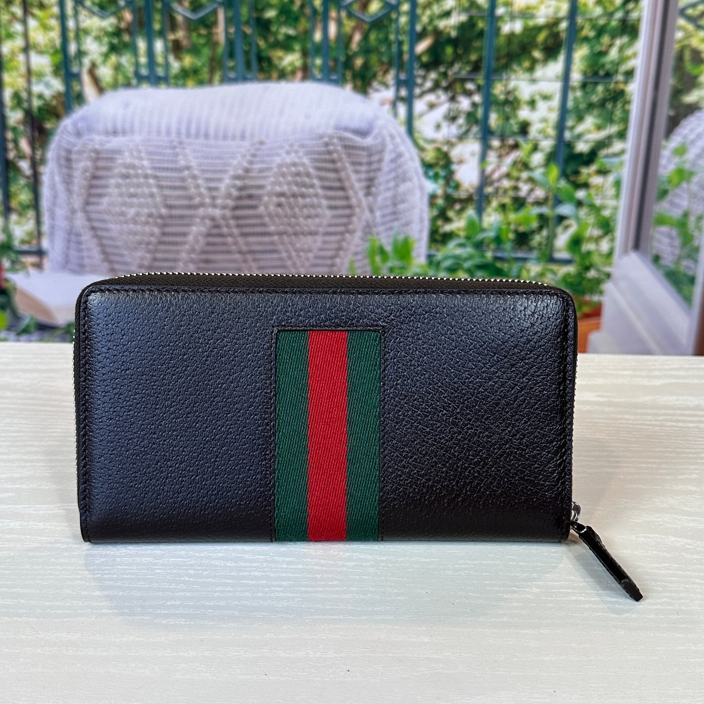 Gucci Dark Brown Grained Leather Zip Around Wallet