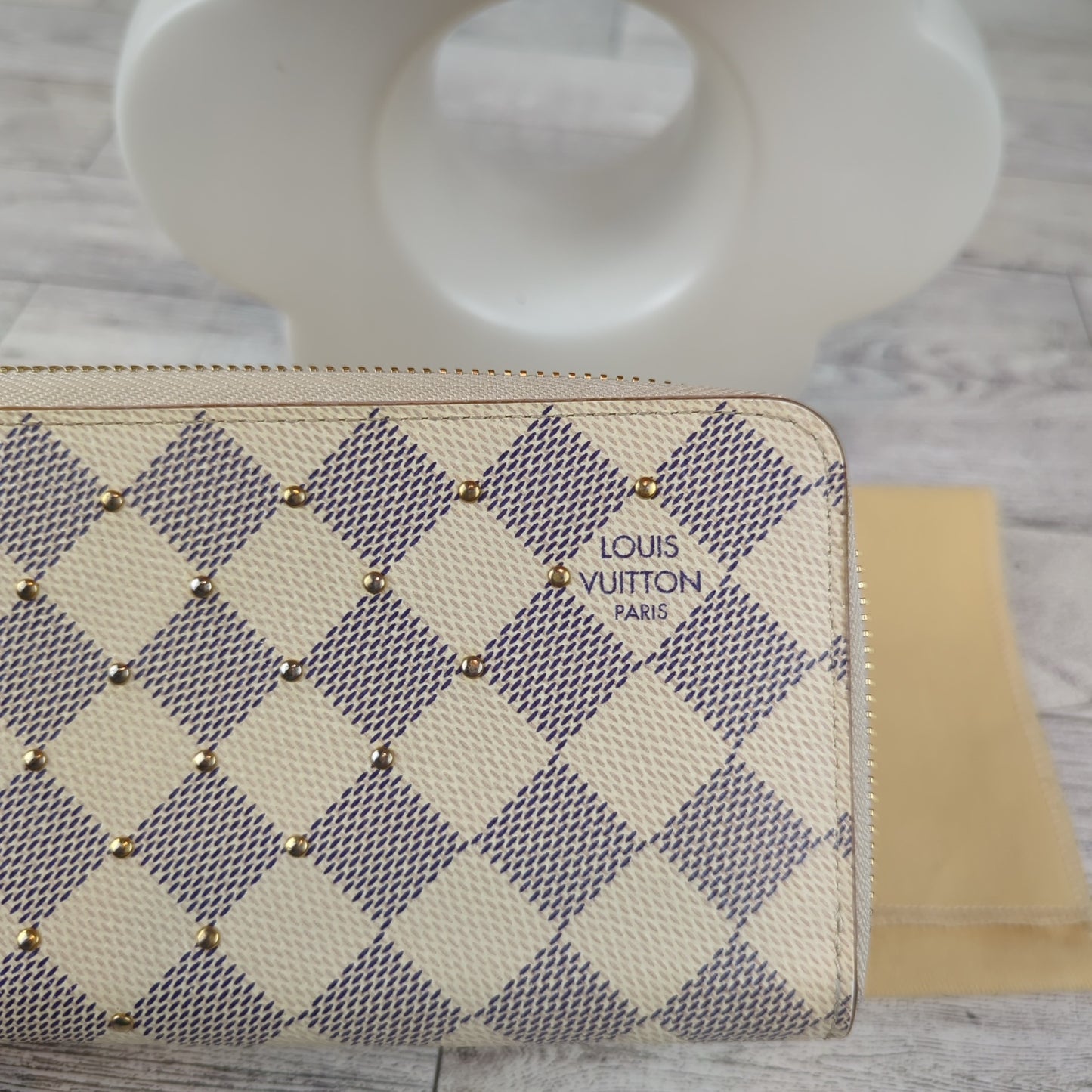 Damier Azur Studded Clemence Wallet Rose Ballerine