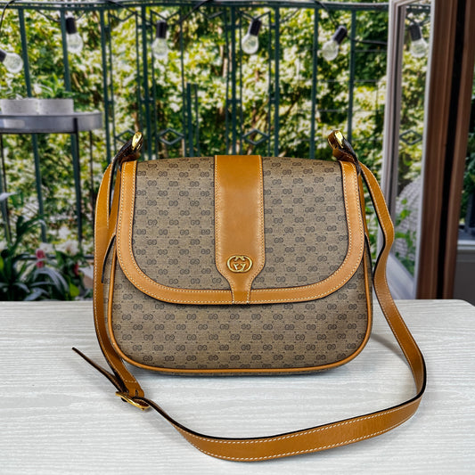 Gucci Micro GG Brown Coated Canvas Flap Crossbody Bag