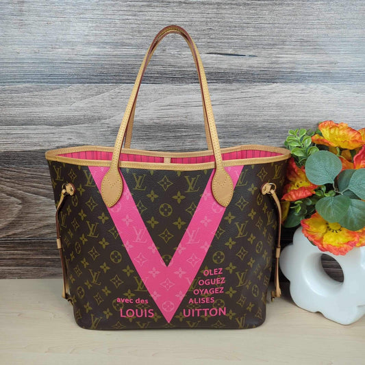 Louis Vuitton Limited Edition Grenade Pink V Neverfull MM