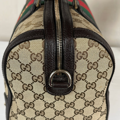 Gucci Vintage Bee Web Boston Bag Dark Brown