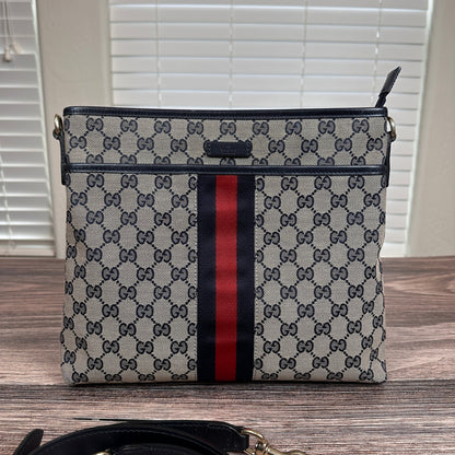 Gucci Web Flat Messenger Bag Navy