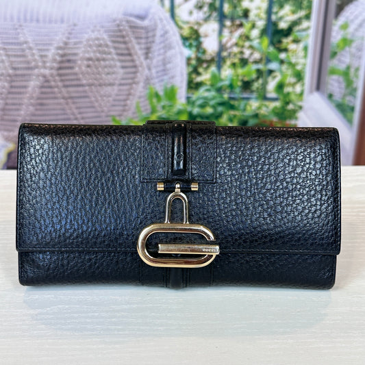 Gucci Junco Black Leather Folio Long Wallet