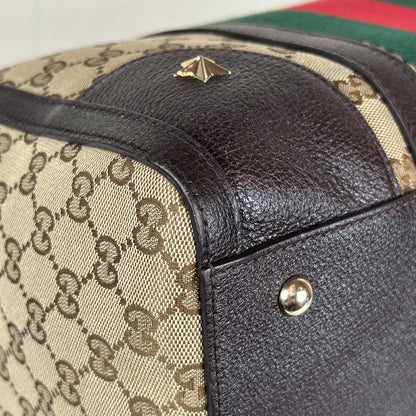 Gucci Vintage Bee Web Boston Bag Dark Brown