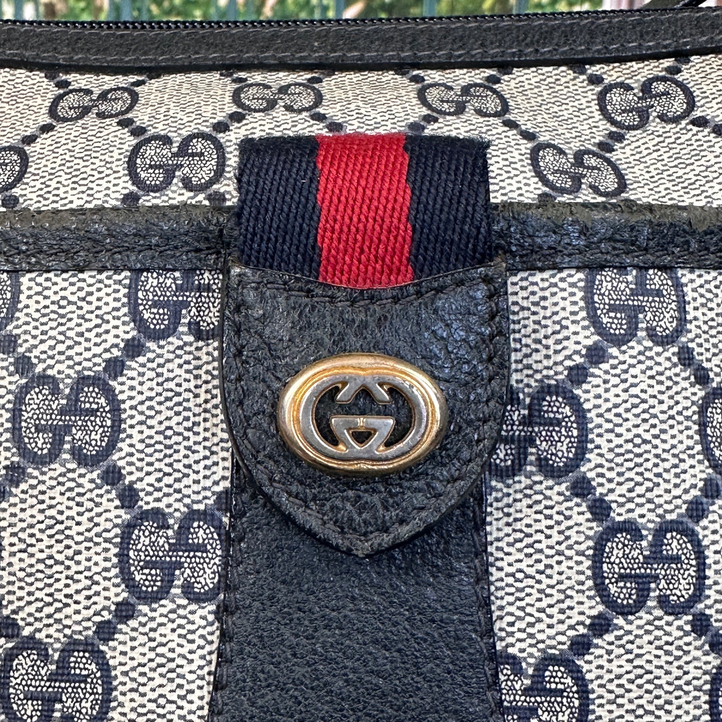 Gucci Vintage Supreme Web Crossbody Bag Navy Blue