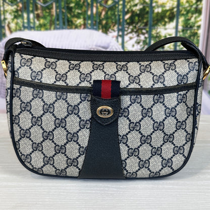 Gucci Vintage Supreme Web Crossbody Bag Navy Blue