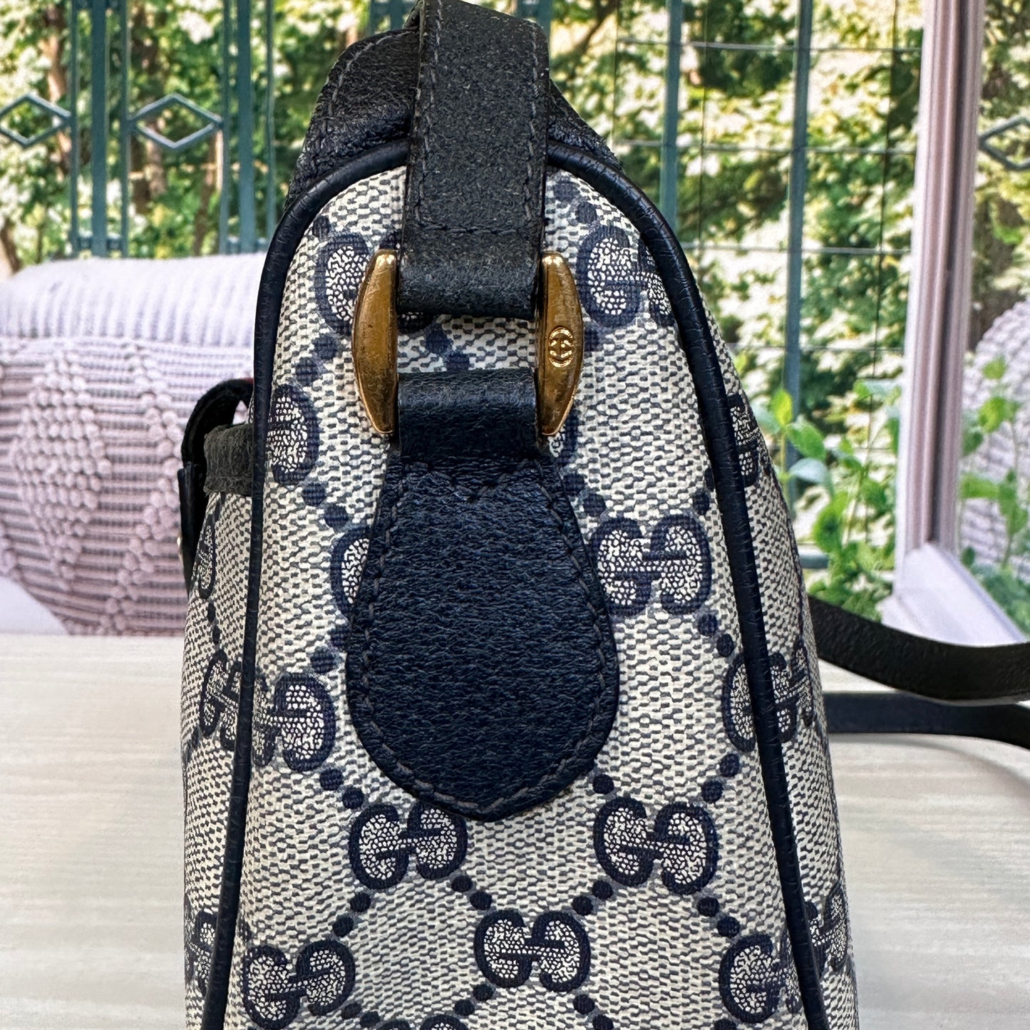 Gucci Vintage Supreme Web Crossbody Bag Navy Blue