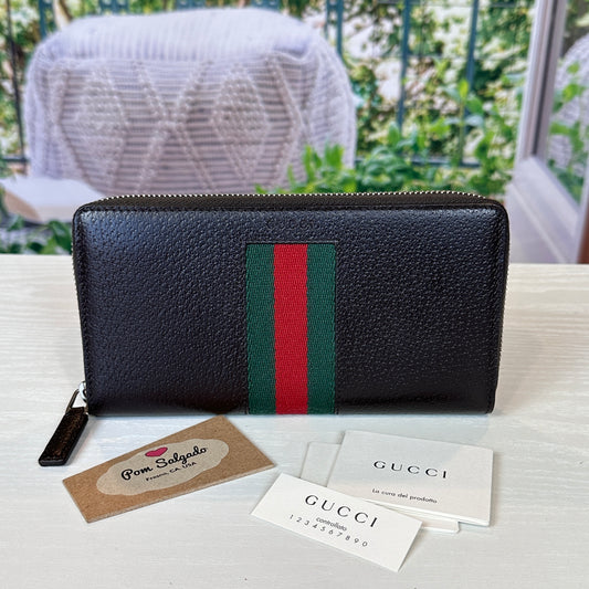 Gucci Dark Brown Grained Leather Zip Around Wallet