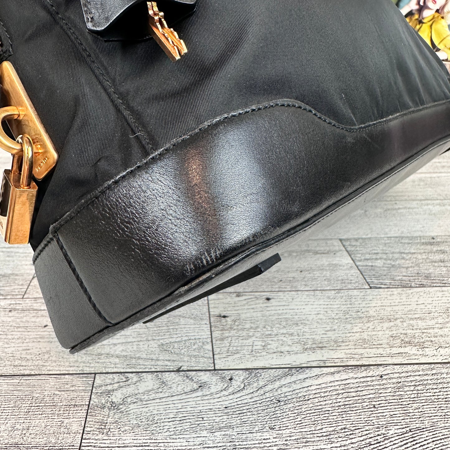 Prada Tessuto Nylon Calfskin Tote Black