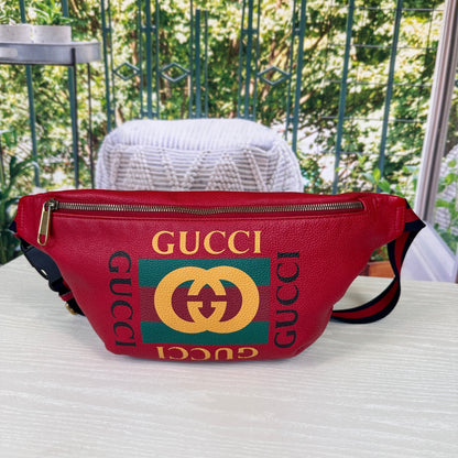 Gucci Red GG Logo Print Belt Bag