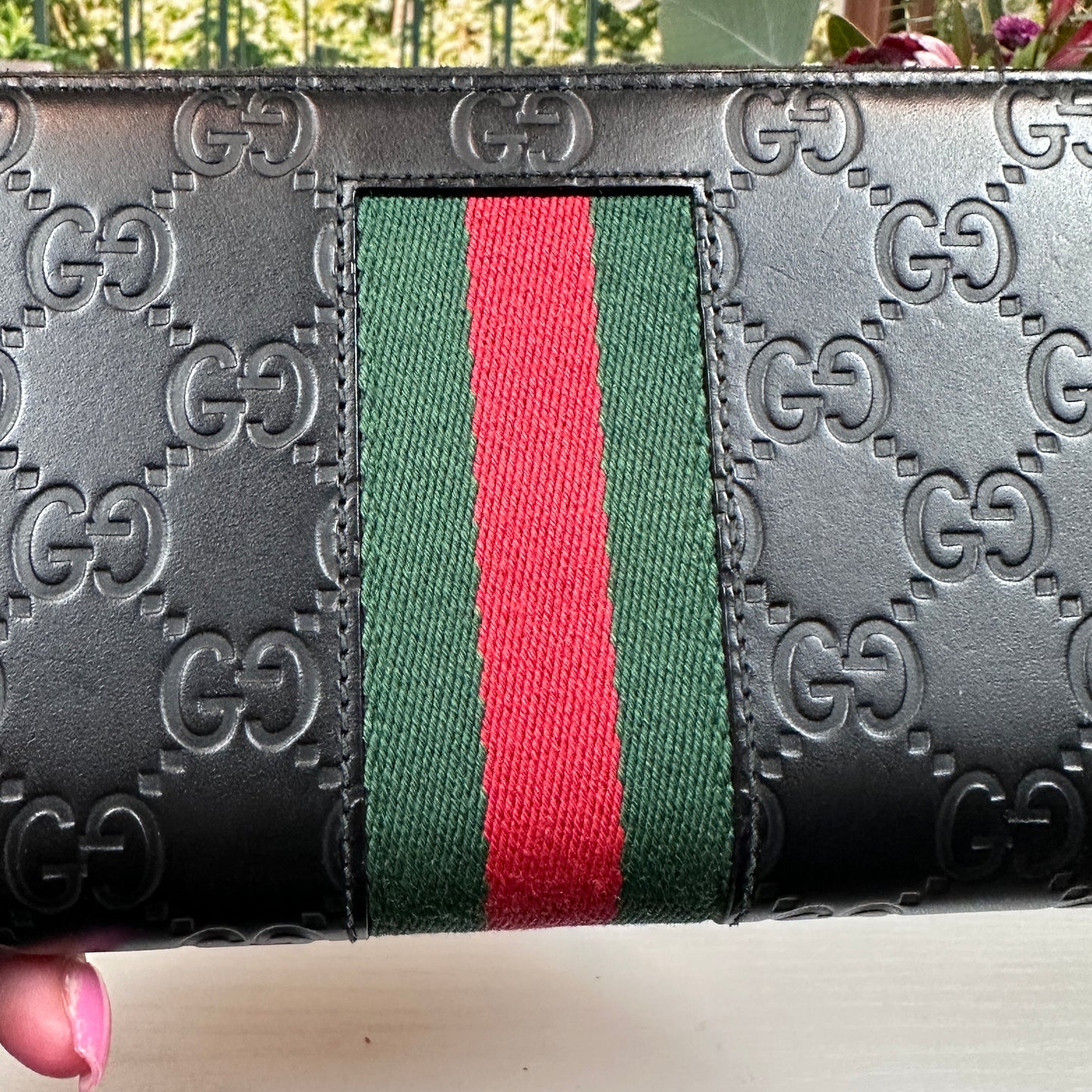 Guccissima Leather Supreme Web Zip Wallet Black