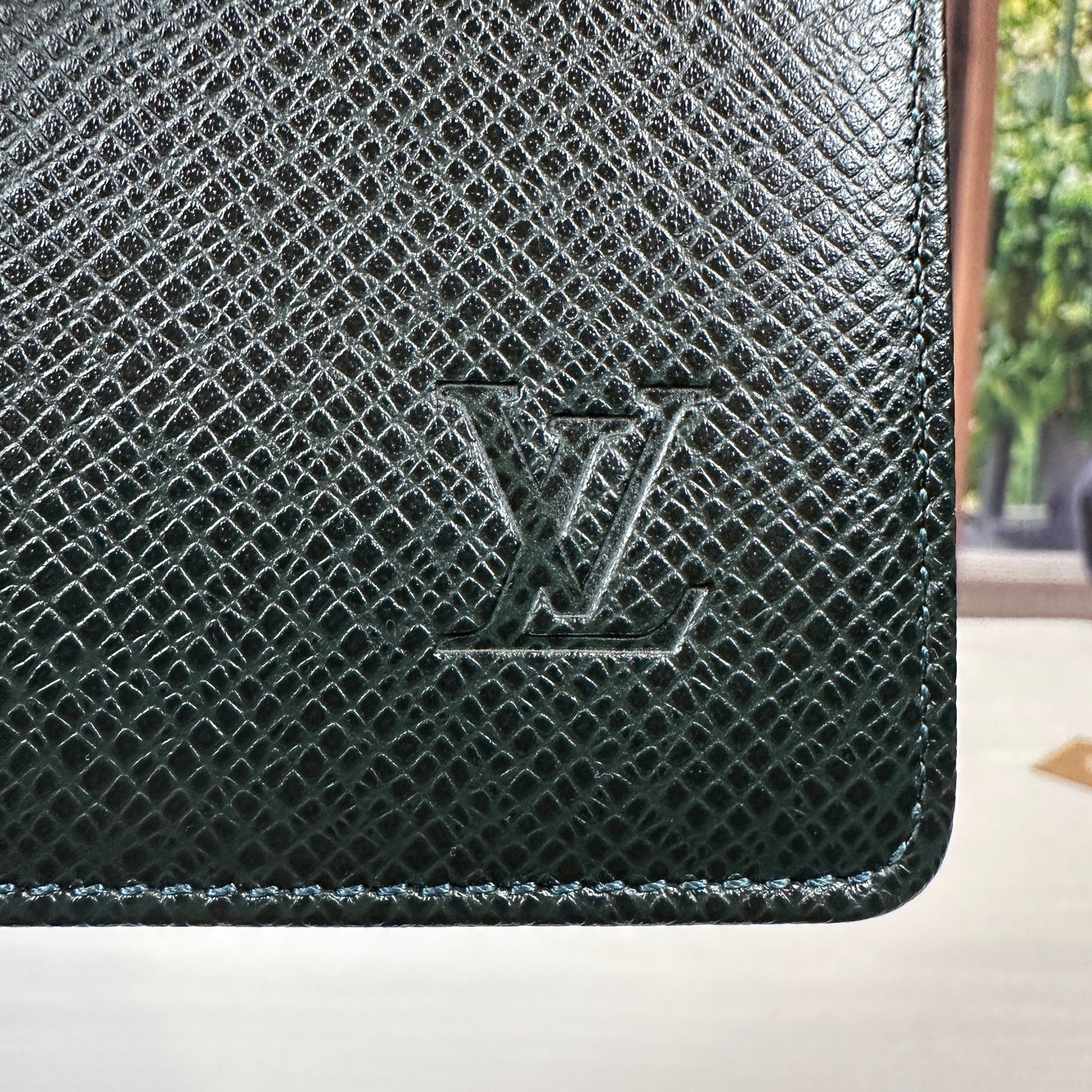 Louis Vuitton Dark Green Taiga Checkbook Wallet