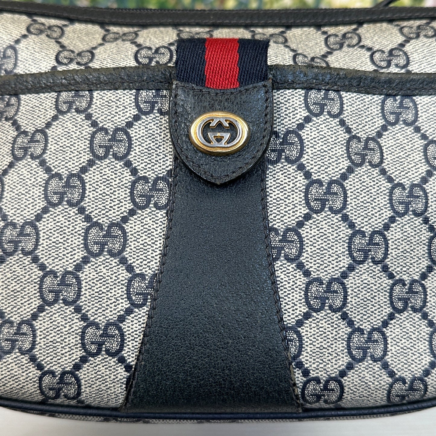 Gucci Vintage Supreme Web Crossbody Bag Navy Blue