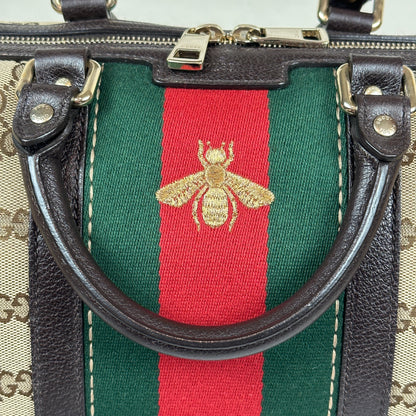 Gucci Vintage Bee Web Boston Bag Dark Brown