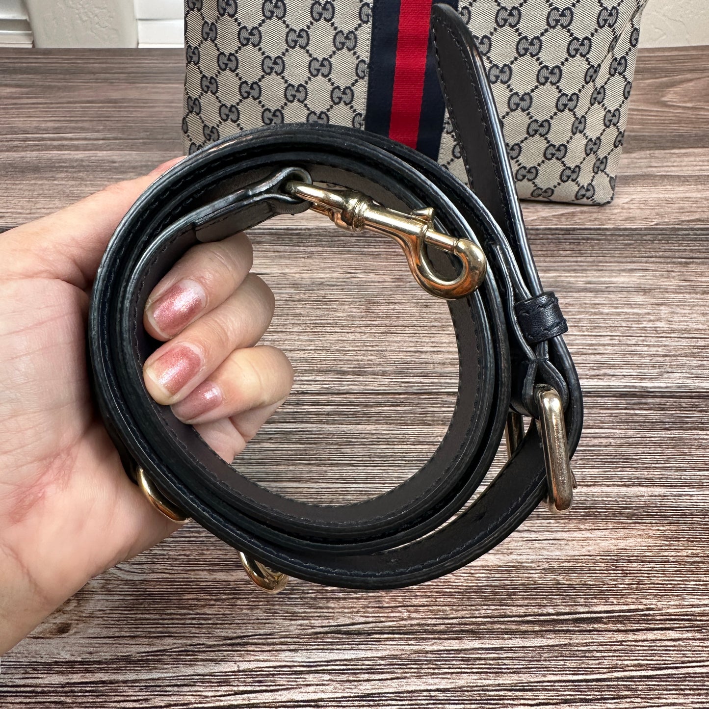 Gucci Web Flat Messenger Bag Navy