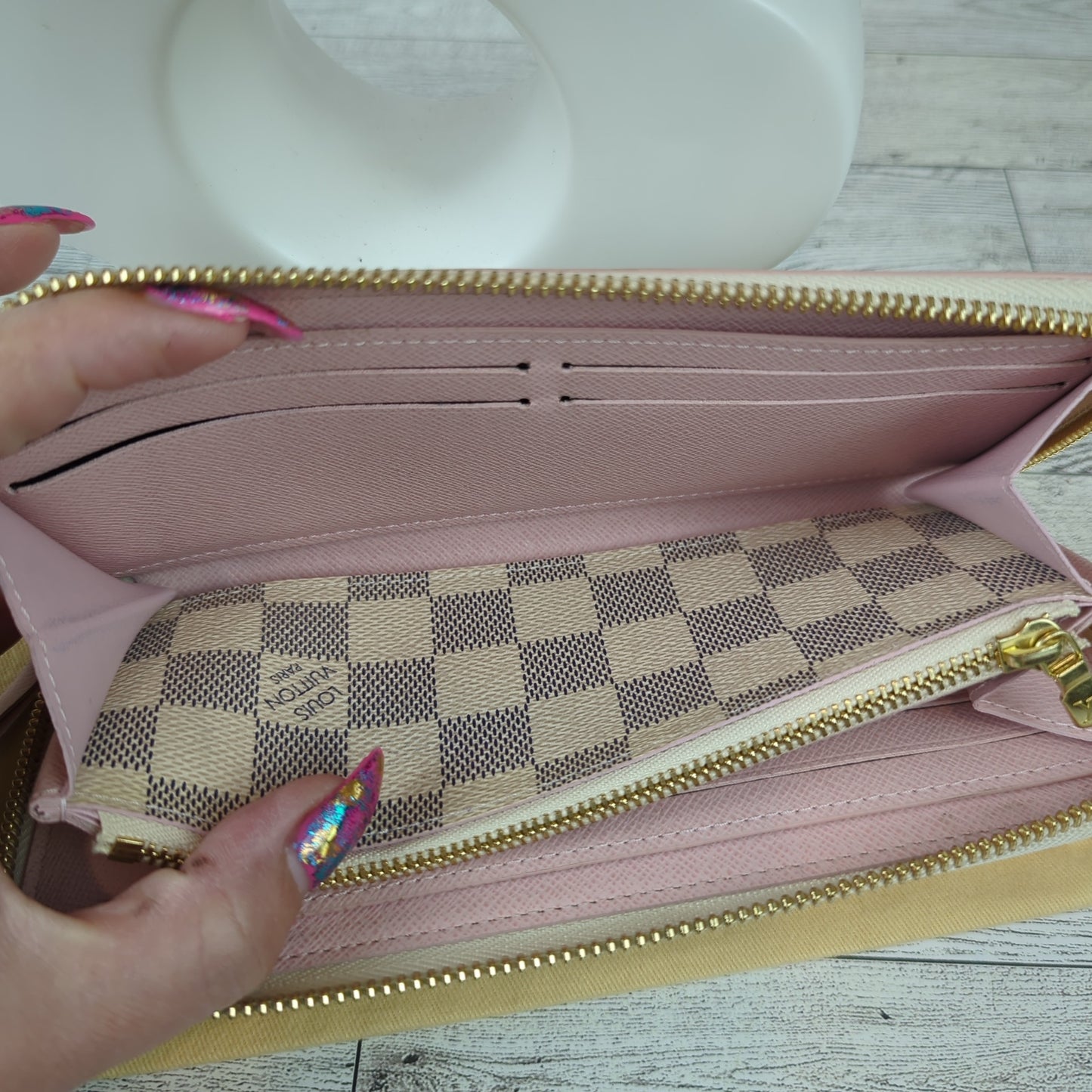 Damier Azur Studded Clemence Wallet Rose Ballerine