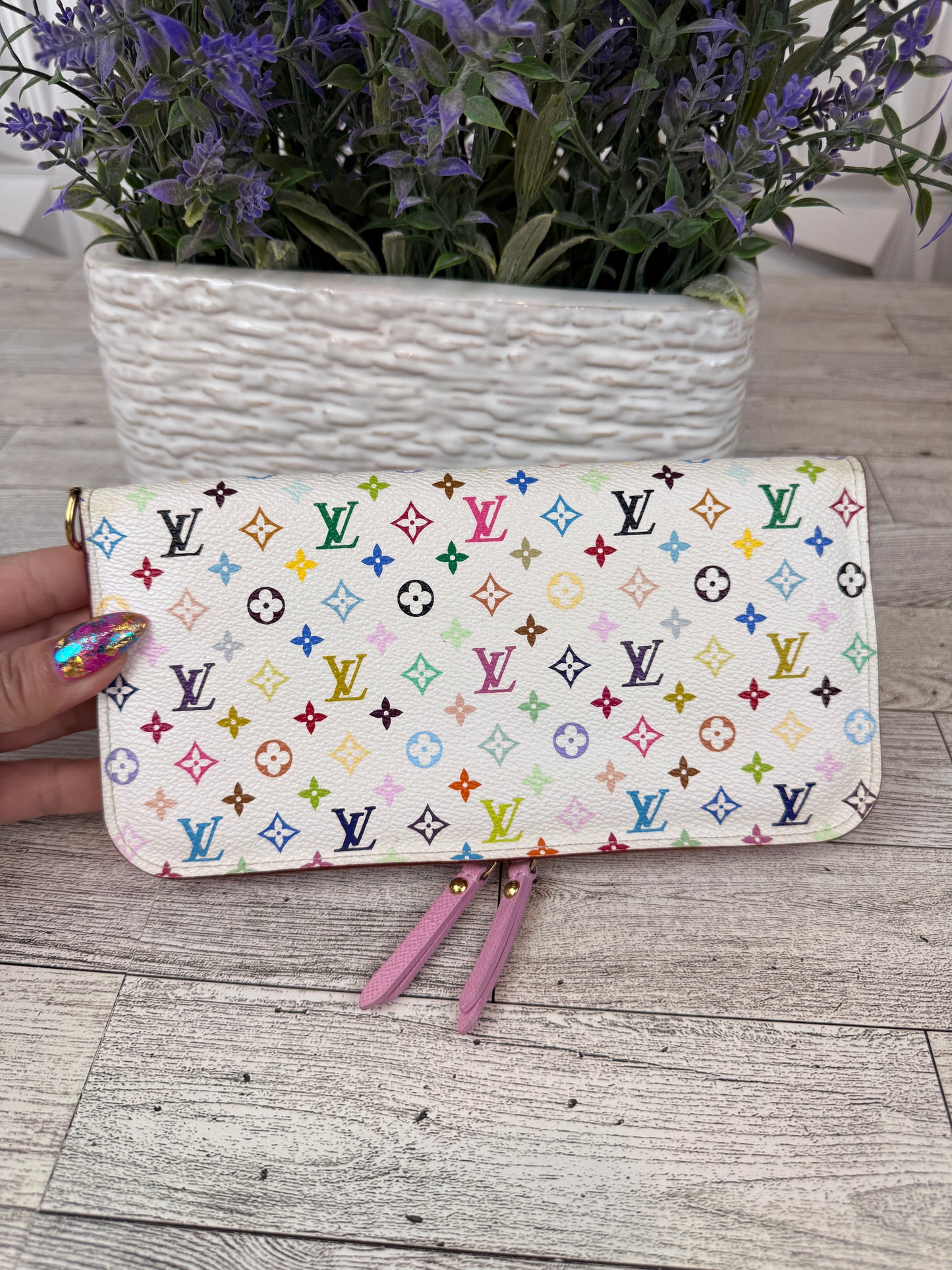 Louis Vuitton Insolite Clutch Wallet White Multicolor Litchi Pink