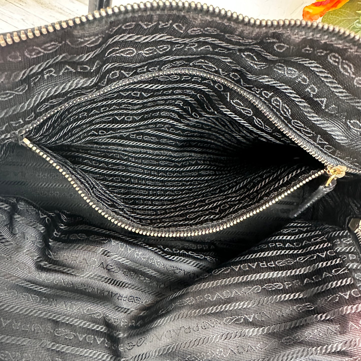 Prada Tessuto Nylon Calfskin Tote Black