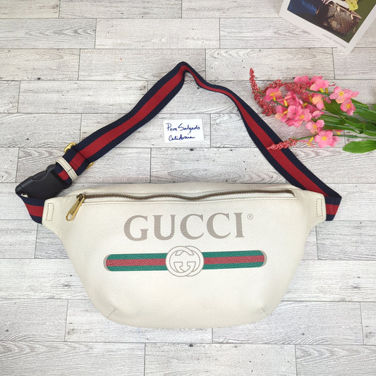 Gucci Large White Logo Print Bum Bag