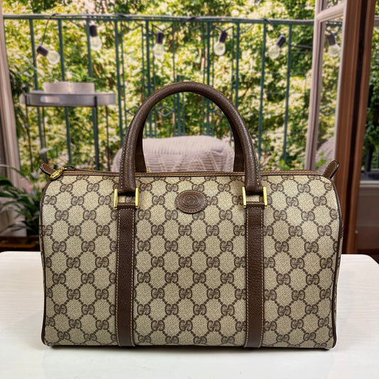 Gucci Vintage GG Coated Canvas Boston Bag Brown