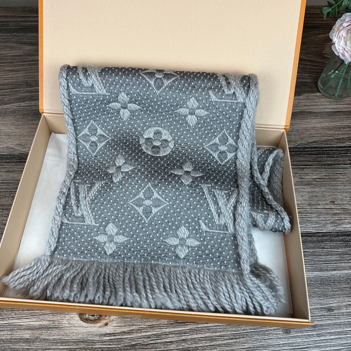 Louis Vuitton Logomania Scarf Pearl Grey