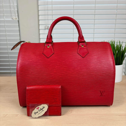 Louis Vuitton Red Epi Speedy 30 with Free Wallet