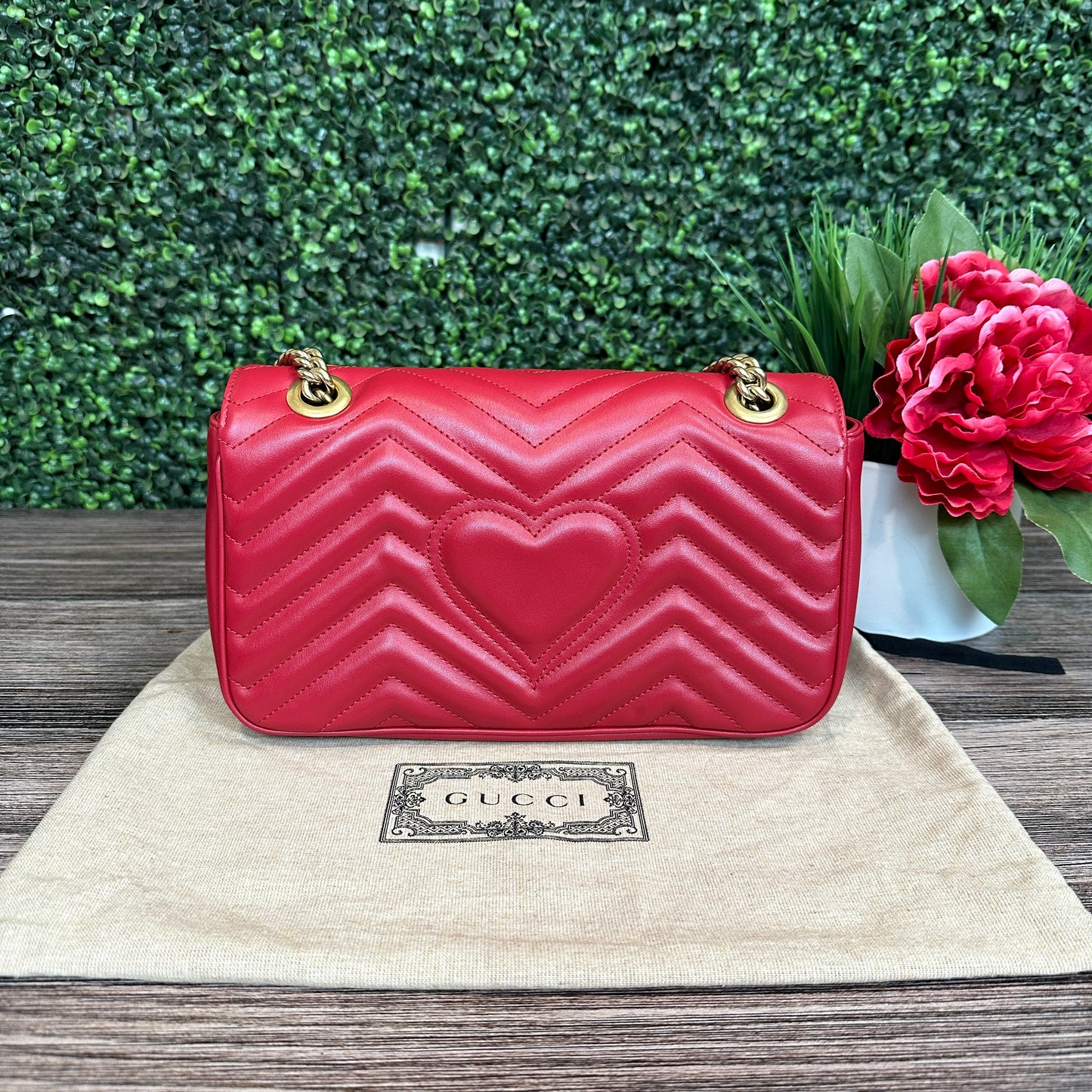 Gucci Red Marmont Shoulder Bag Small