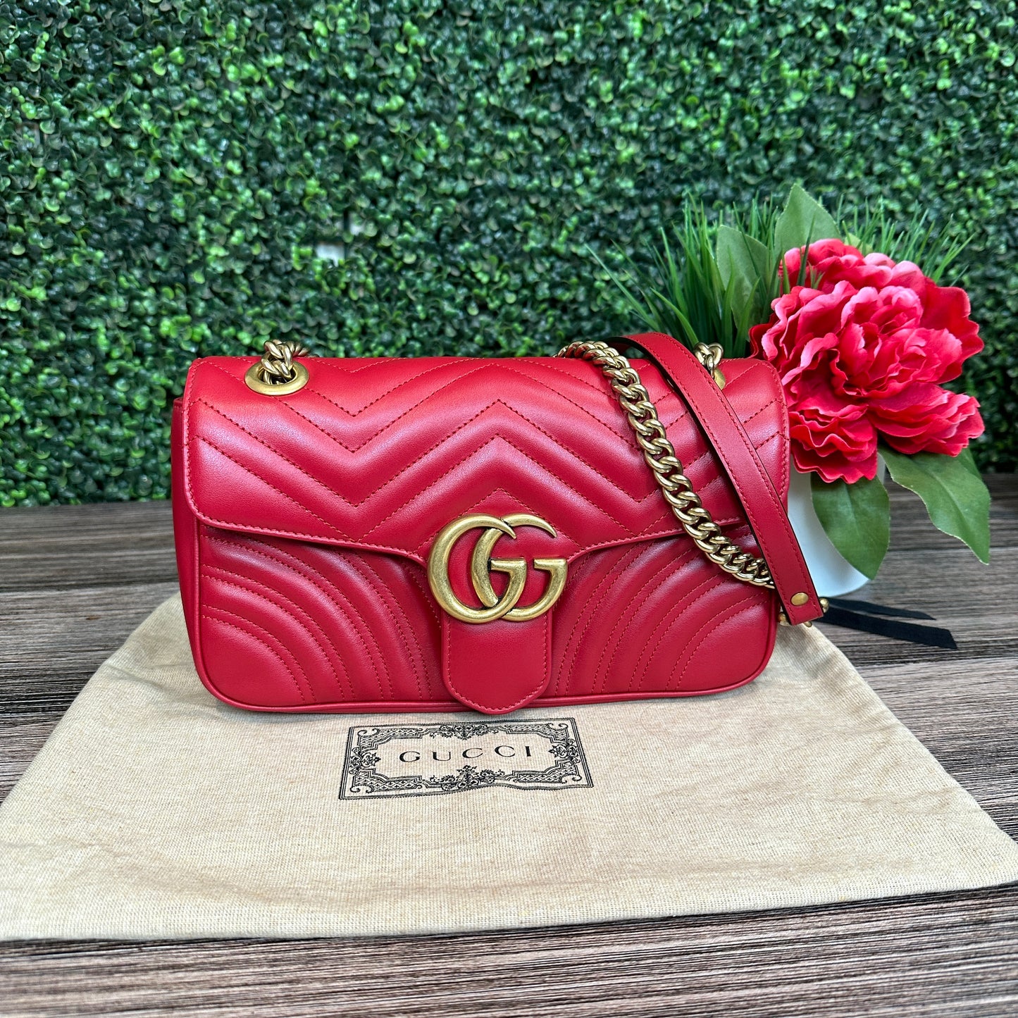 Gucci Red Marmont Shoulder Bag Small