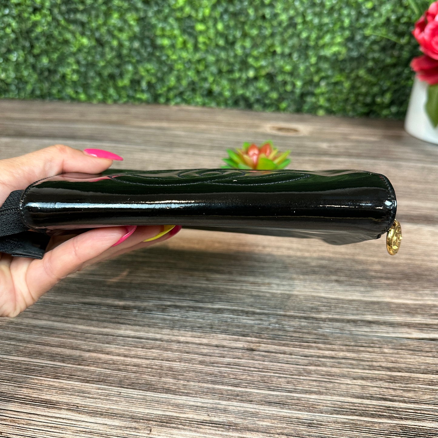 Chanel Black Patent Cosmetic Clutch