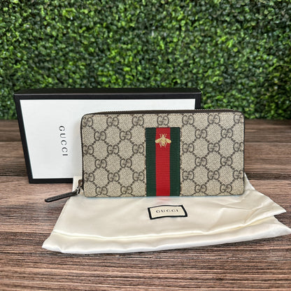 Gucci Supreme Web Bee Zip Around Wallet