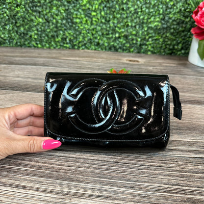 Chanel Black Patent Cosmetic Clutch