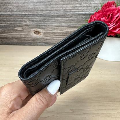 Gucci Black Micro GG Tri-fold Compact Wallet