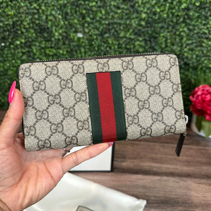 Gucci Supreme Web Bee Zip Around Wallet