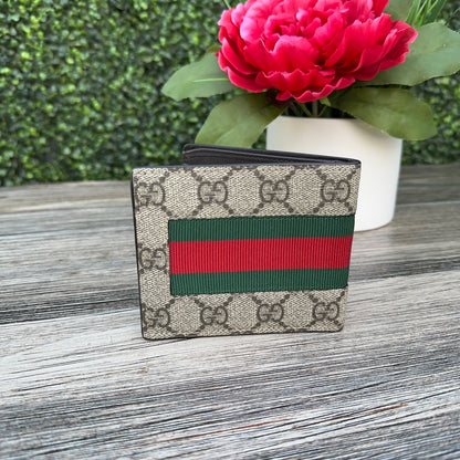 Gucci Supreme Web and Bee Bi-Fold Wallet