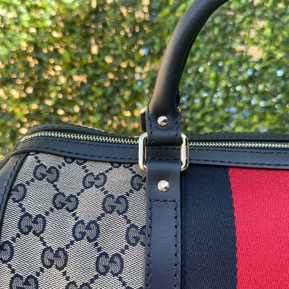 GUCCI NAVY BLUE BOSTON VINTAGE WEB CROSSBODY BAG