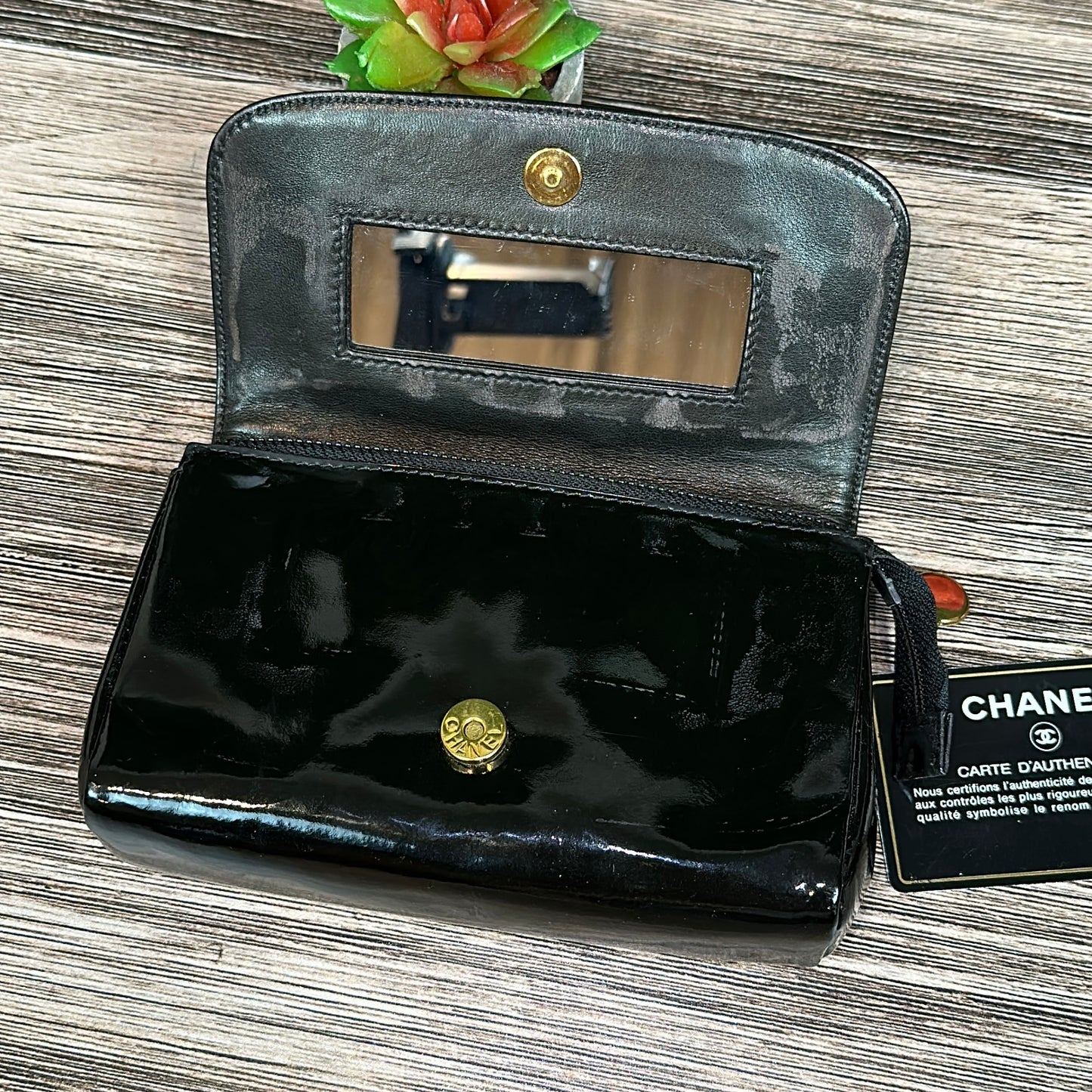 Chanel Black Patent Cosmetic Clutch