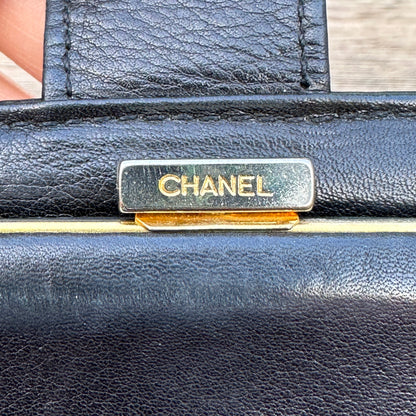 Chanel Black Caviar Leather Vintage Timeless CC French Wallet