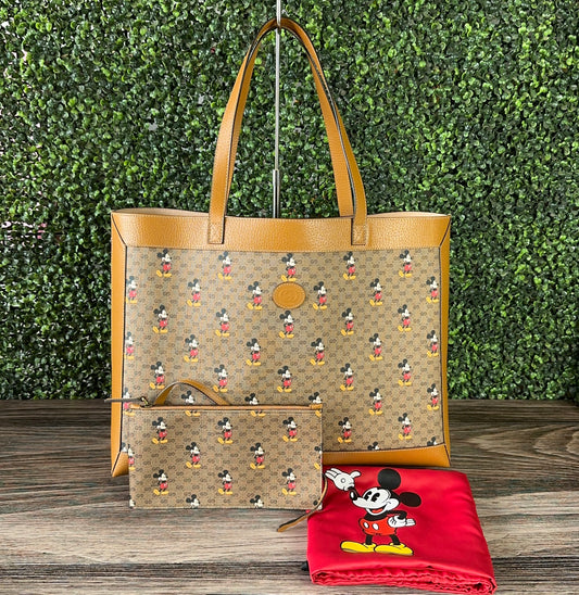 Gucci X DISNEY GG Supreme Monogram Mickey Mouse Large Shopping Tote With Removable Pouch