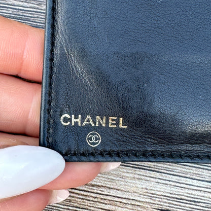 Chanel Black Caviar Leather Vintage Timeless CC French Wallet