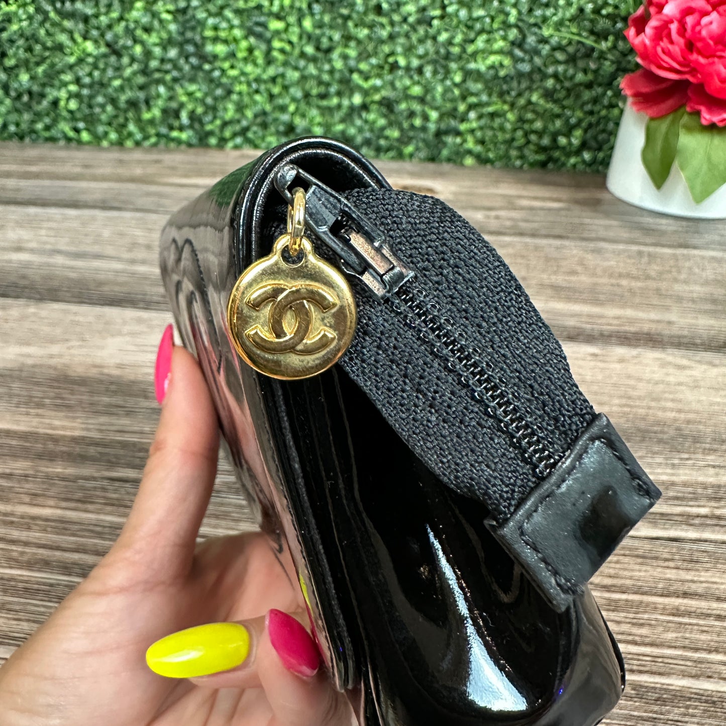 Chanel Black Patent Cosmetic Clutch