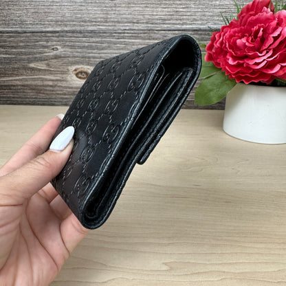 Gucci Black Micro GG Tri-fold Compact Wallet