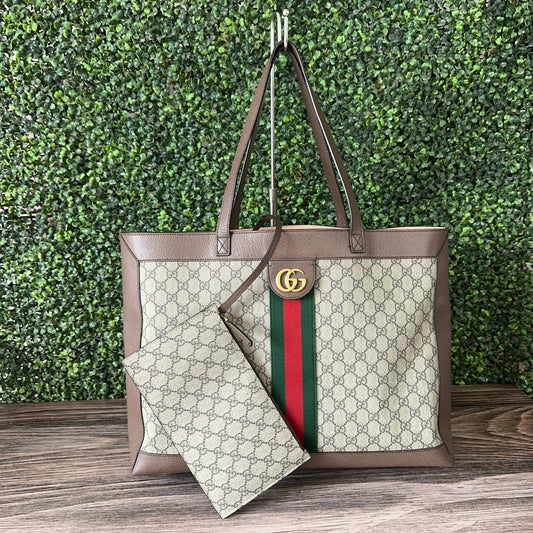 GUCCI OPHIDIA SUPREME MONOGRAM WEB TOTE WITH REMOVABLE POUCH