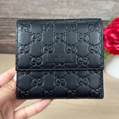 Gucci Black Micro GG Tri-fold Compact Wallet